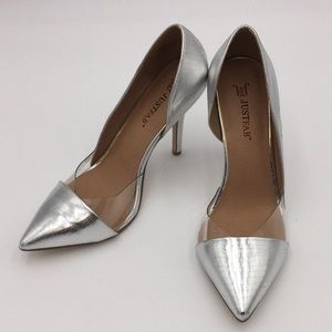 Justfab Teyla Ladies Silver High Heels Pumps Size 6.5